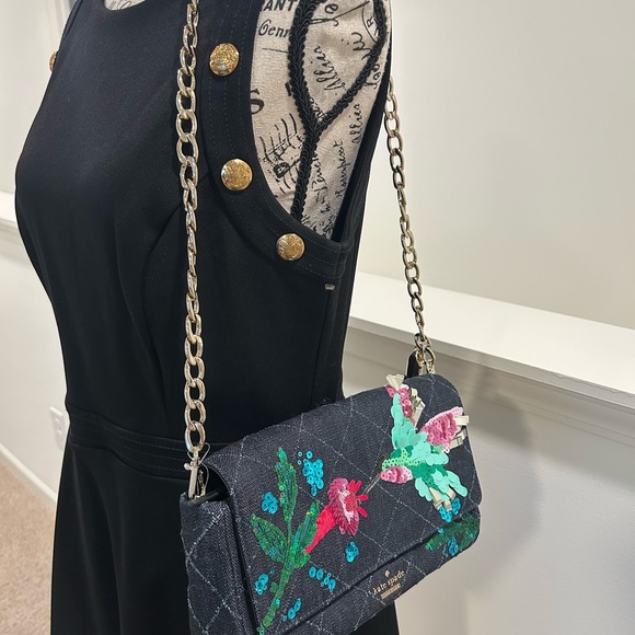 Rare hard to find Kate Spade Black Quilted Bag with Floral Sequins - Picture 14 of 16